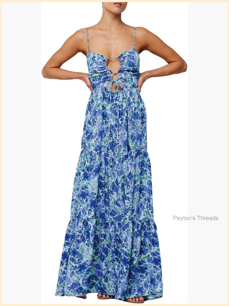 Flowy Floral Long Maxi Dress Sleeveless Spaghetti Strap Backless Boho Summer